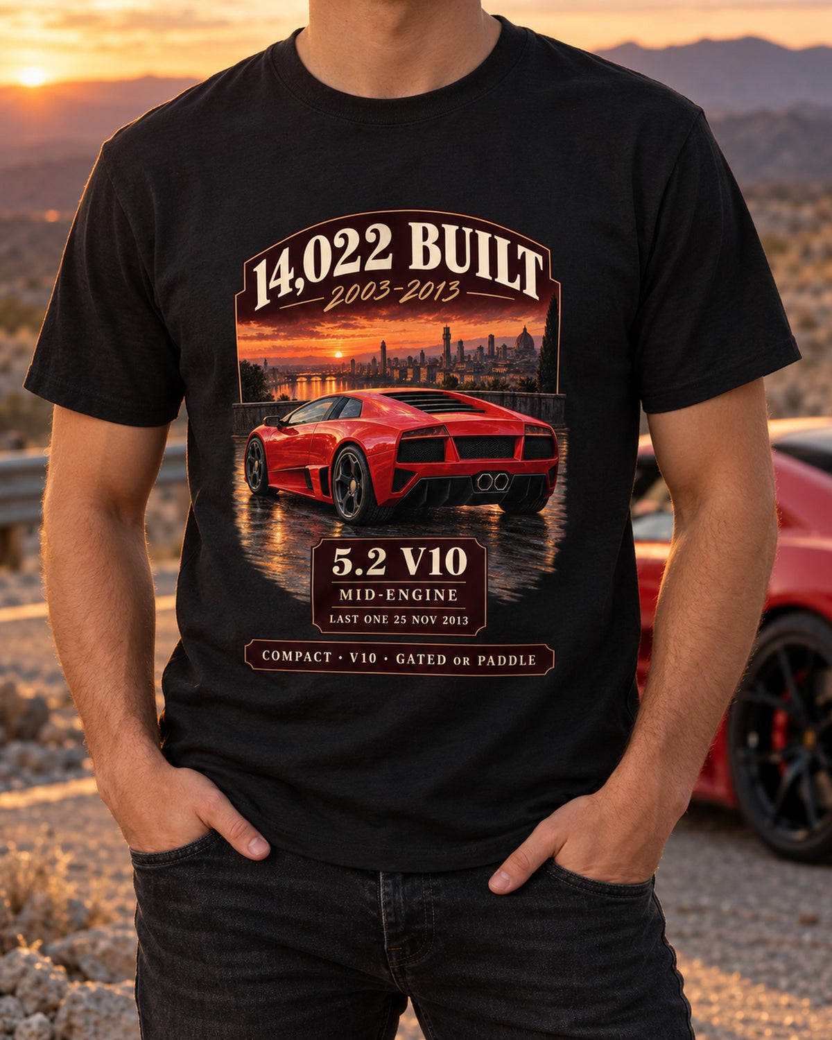 Lamborghini Gallardo LP570-4 Last One Archive Shirt, 14,022 Built T-Shirt Black worn hero