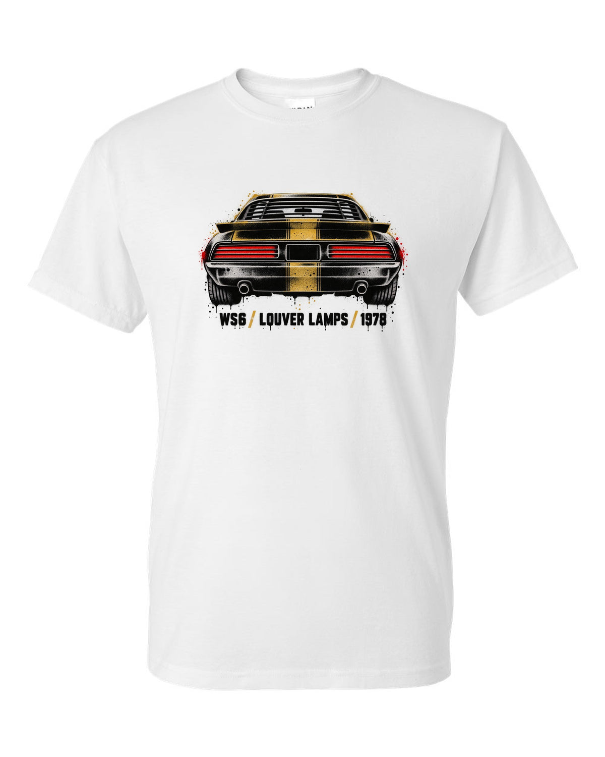 1978 Pontiac Firebird Formula rear taillights cutout in stencil style white t-shirt front view with the design