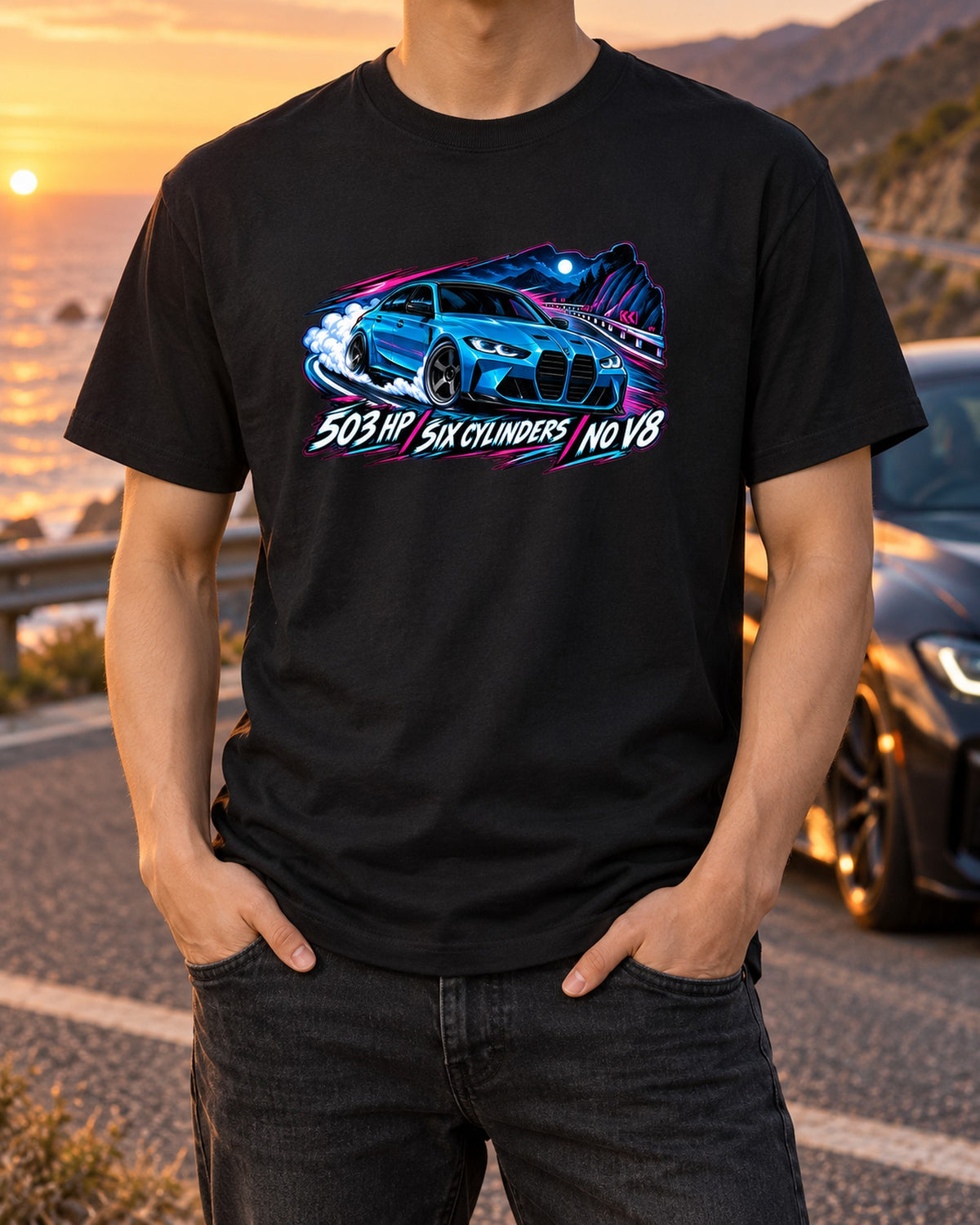 BMW G80 M3 Competition Touge Night Run Anime Shirt T-Shirt Black worn hero