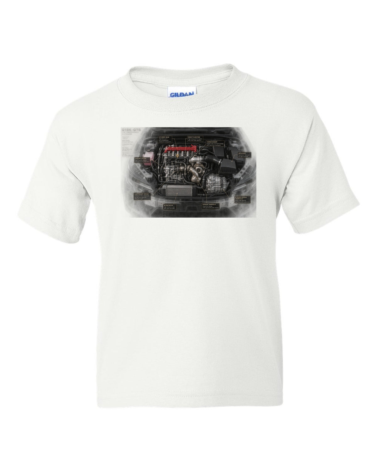 GR Corolla Circuit Edition Aero Callouts Graphic Tee white kids tee front view with the design