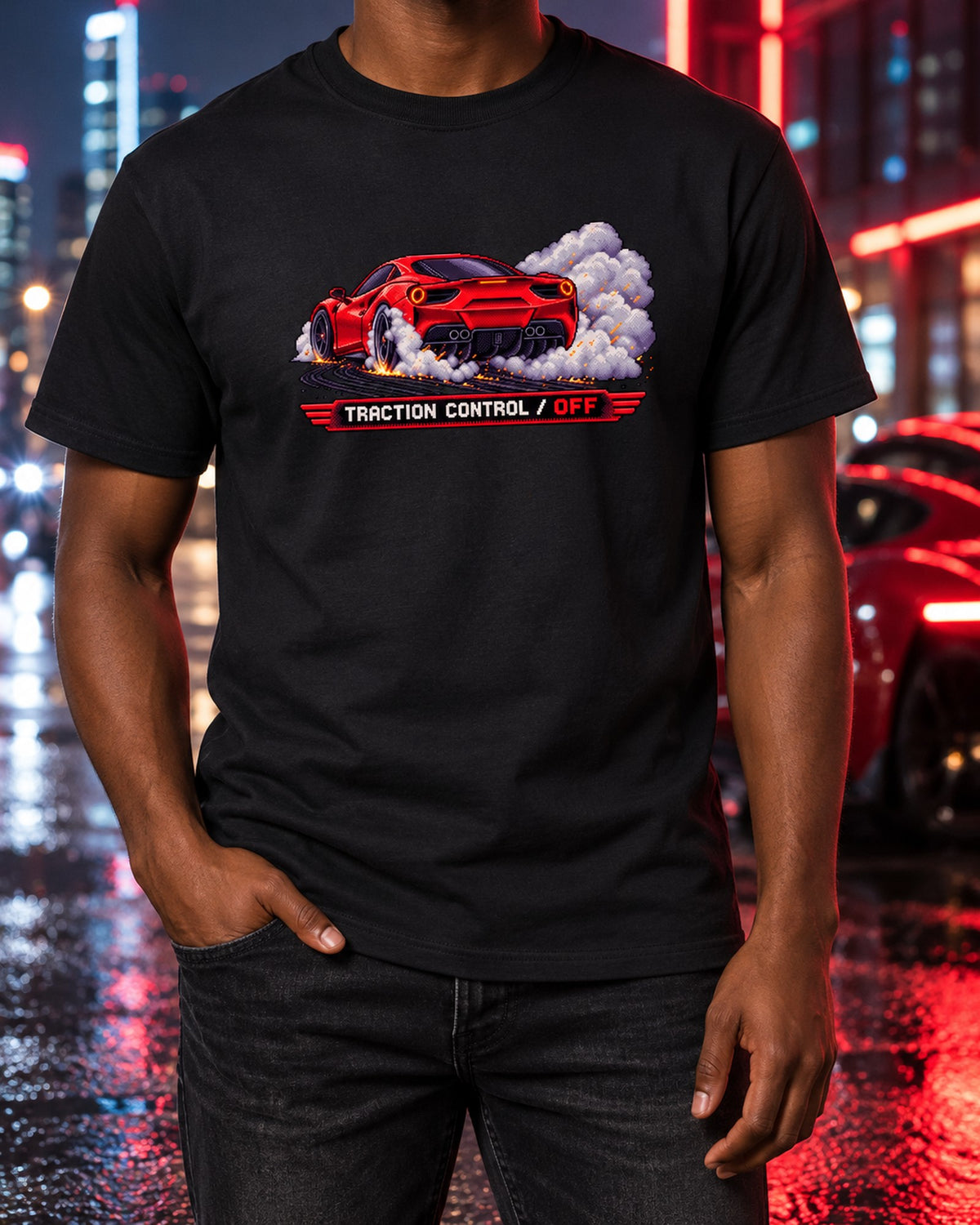 Ferrari 488 GTB F154 CB Pixel Art Burnout Shirt T-Shirt Black worn hero