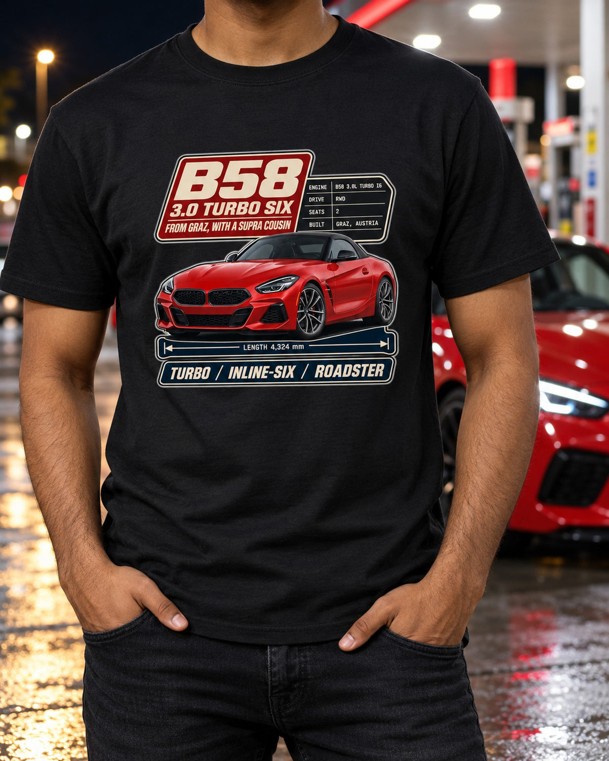 BMW Z4 M40i G29 B58 Spec Poster Shirt, Supra Cousin T-Shirt Black worn hero