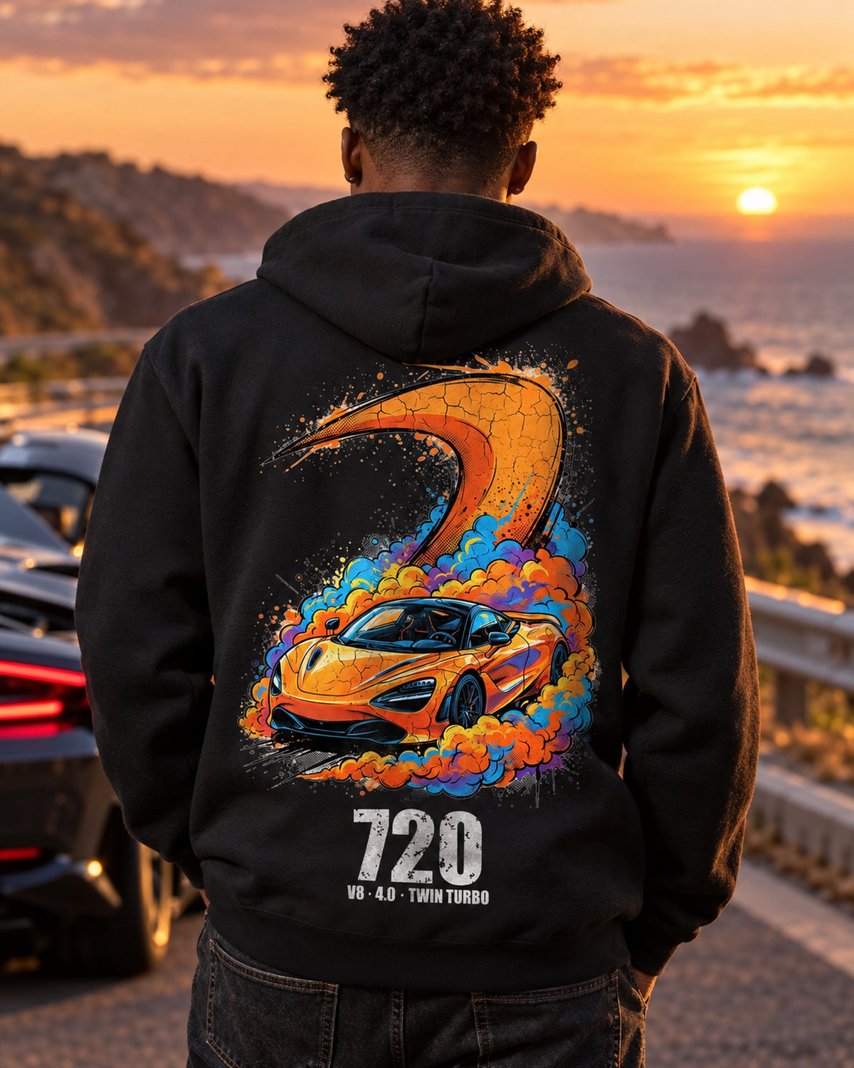 McLaren 720S Papaya Pull Over Hoodie & Zip Hoodie Pull Over Hoodie Black worn hero