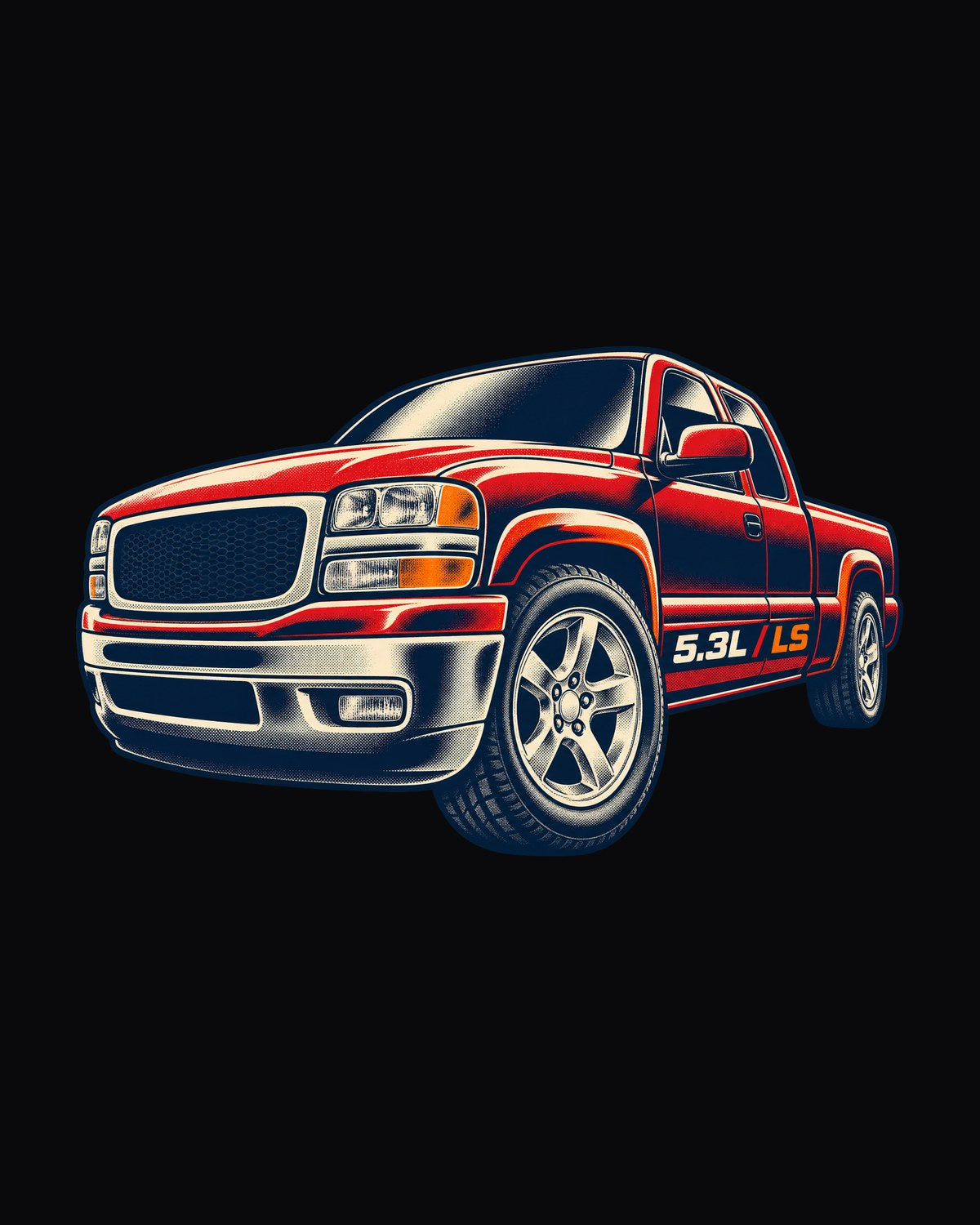 LS 5.3L Wheel Close-Up Shirt, Silverado GMT800 Two-Colour Print design only