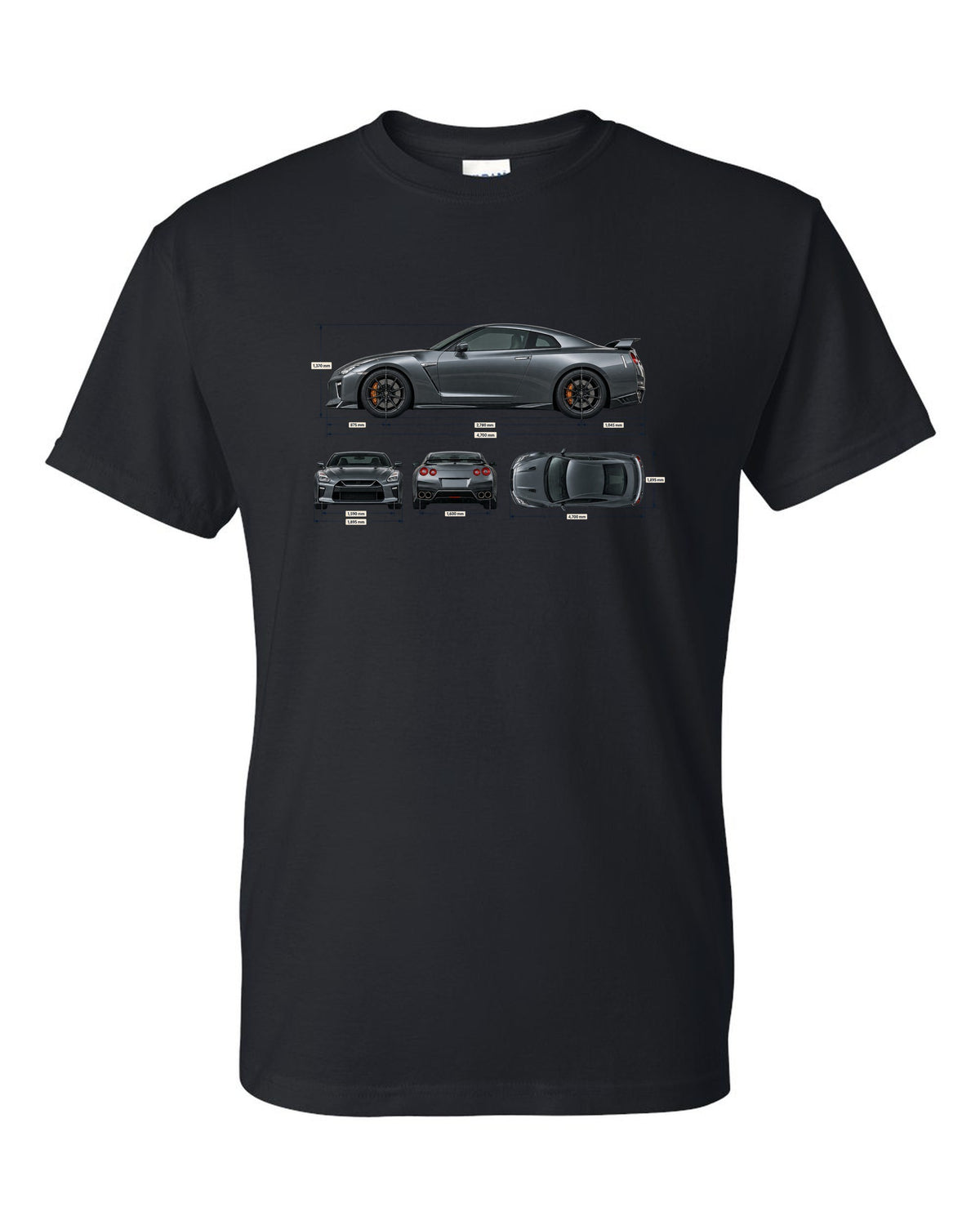 Nissan GT-R50 Italdesign Spec Poster black t-shirt front view with the design