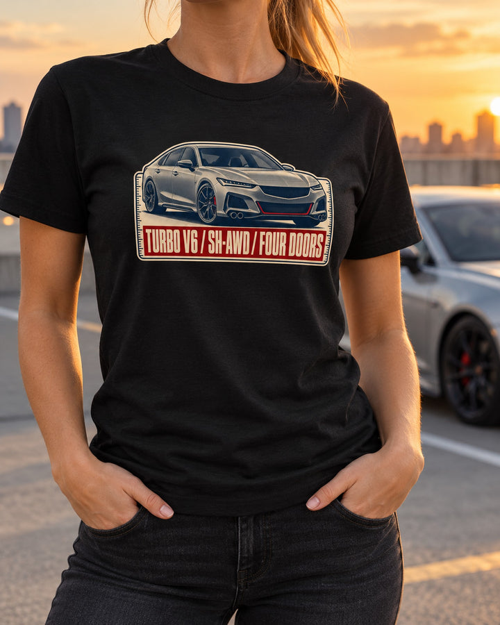 Acura TLX Type S Halftone Shirt, Turbo V6 SH-AWD Car Tee T-Shirt Black worn hero