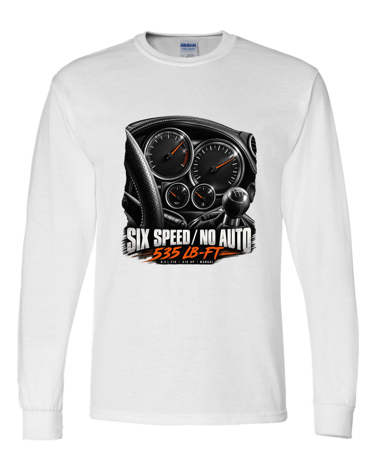 2006 Dodge Viper SRT-10 ZB I instrument gauge cluster print with six speed lettering white long sleeve front view with the design