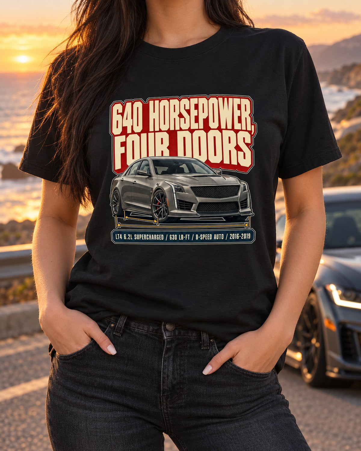 Third-Gen Cadillac CTS-V Editorial Headline Shirt, 2016-19 T-Shirt Black worn hero