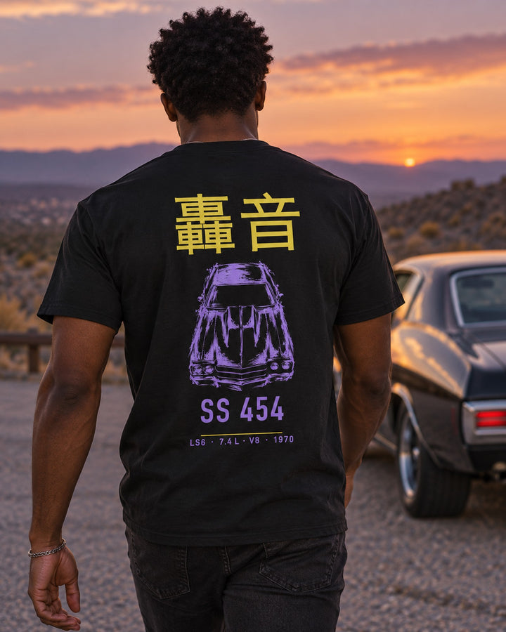 SS 454 LS6 Full-Back Graphic Tee T-Shirt Black worn hero