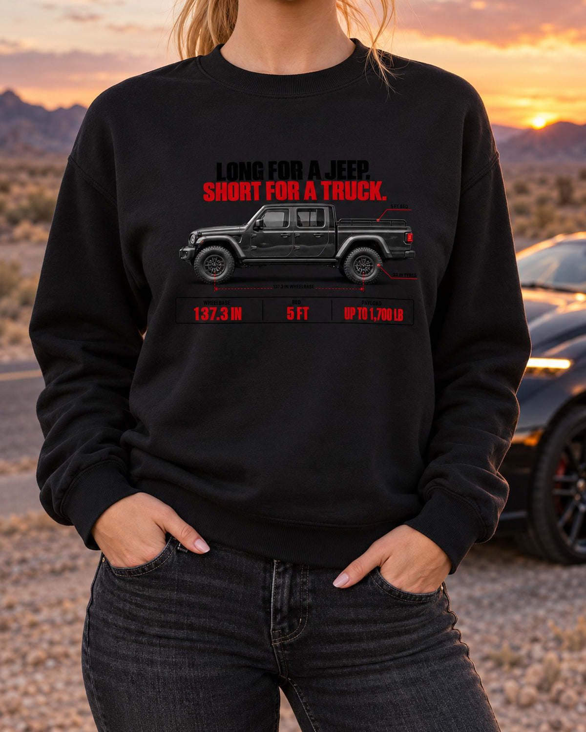Jeep Gladiator JT Bed Spec Poster print Tee Crewneck Black worn hero