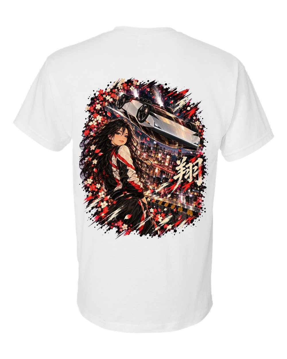 Tesla Roadster Flip Anime Girl T-Shirt White back