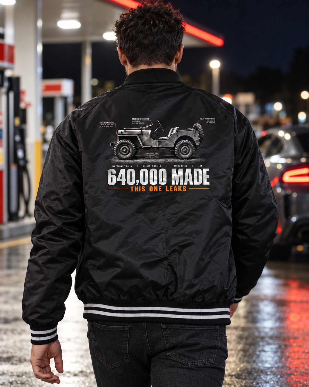 Willys MB Ford GPW 640,000 Made Spec Poster Tee Bomber Jacket Black worn hero