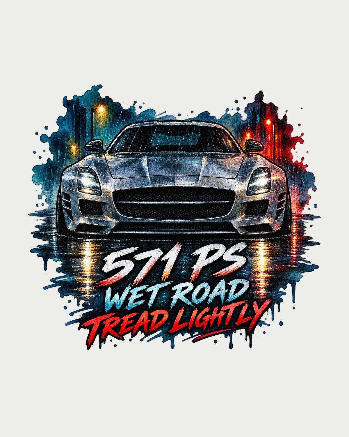 Wet Road Watercolour Mercedes SLS AMG C197 Tee, Car Shirt design only