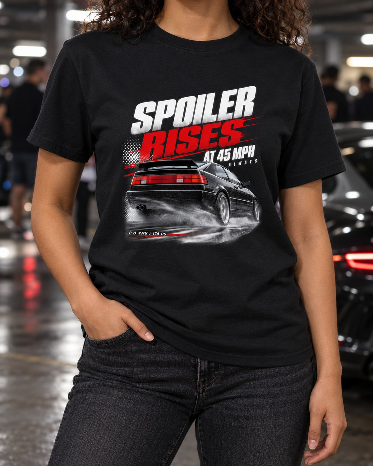 VW Corrado VR6 Spoiler Race Poster Shirt, Rises At 45 MPH T-Shirt Black worn hero