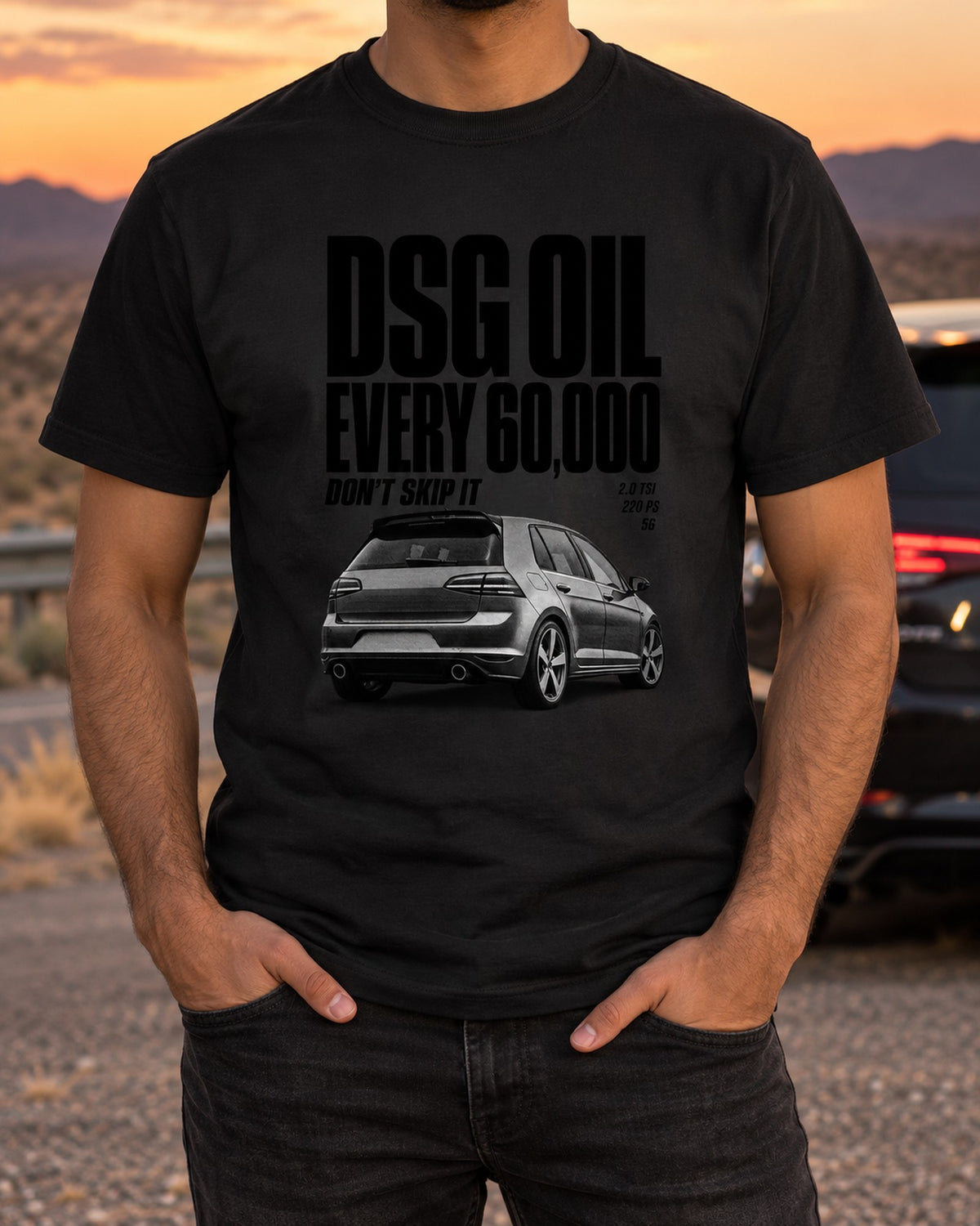 VW Golf GTI Mk7 DSG Service Halftone Shirt, Car Guy Gift T-Shirt Black worn hero