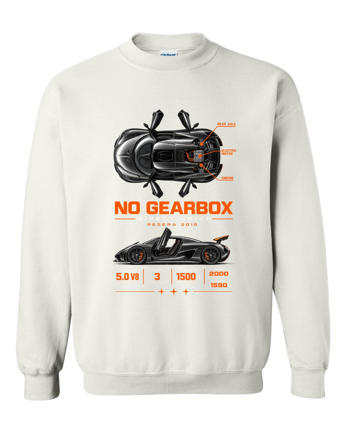 Koenigsegg Regera 2015 direct drive spec poster white crewneck front view with the design