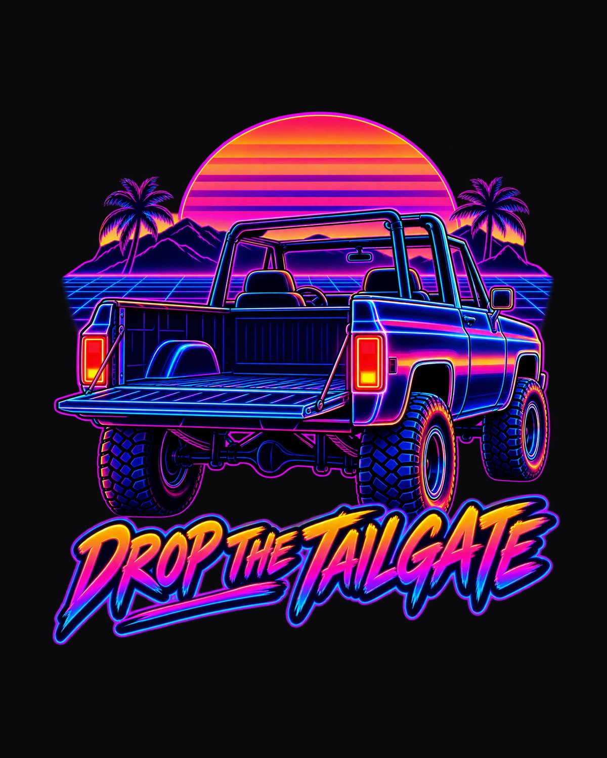 K5 Blazer Neon Synthwave Tailgate Shirt, Chevrolet Truck Tee design only