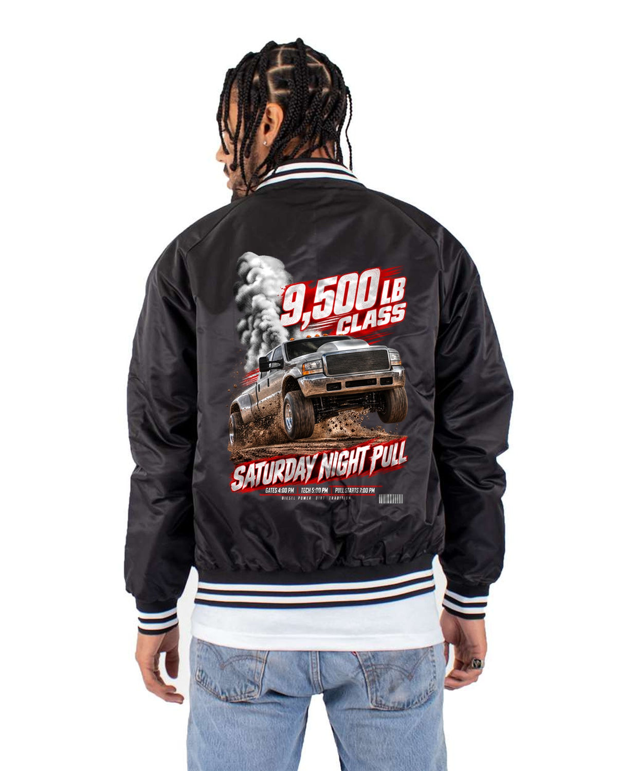 Ram 2500 2nd Gen 24V Race Poster Tee, Saturday Night Pull Bomber Jacket Black back