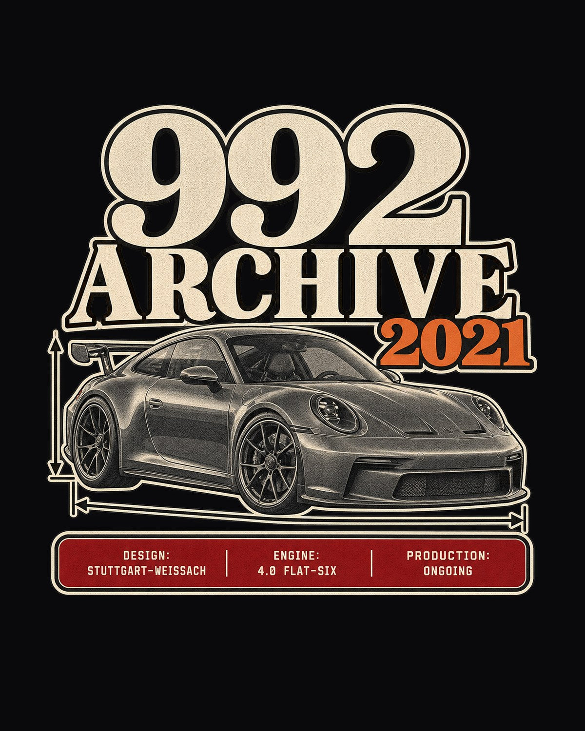 Porsche 992 GT3 Archive Panel Shirt, Stuttgart Flat-Six Tee design only