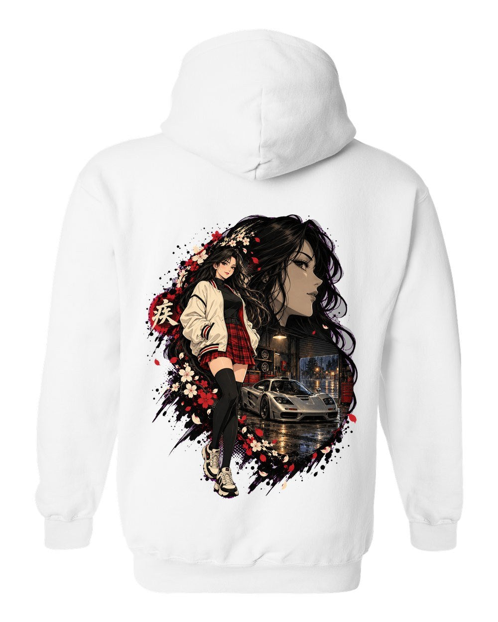 McLaren F1 Anime Girl Pull Over Hoodie White back