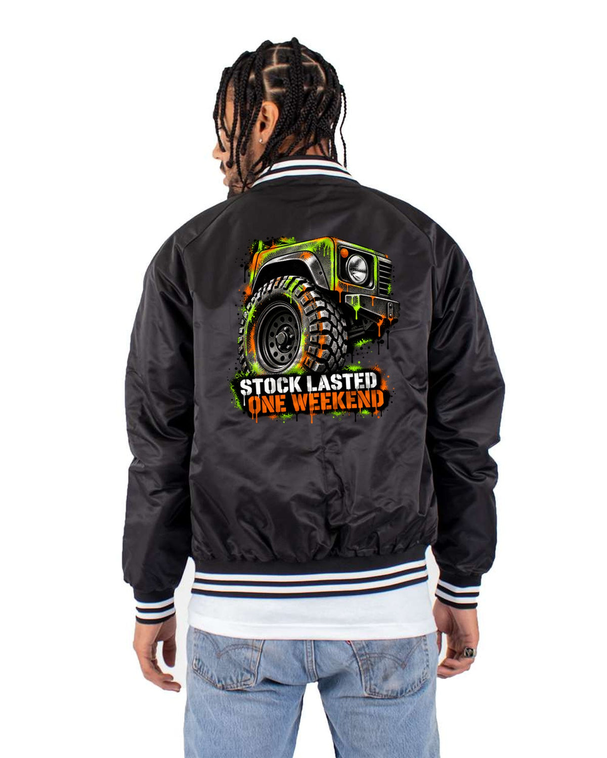 Jeep Wrangler TJ Stock Lasted Stencil Shirt, Jeep Gift Bomber Jacket Black back