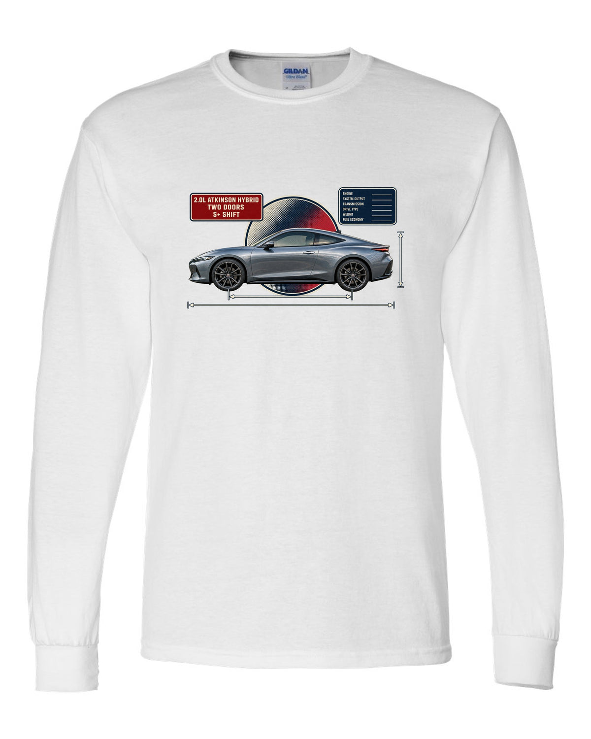 Honda Prelude 2026 sixth-gen dimension blueprint print white long sleeve front view with the design