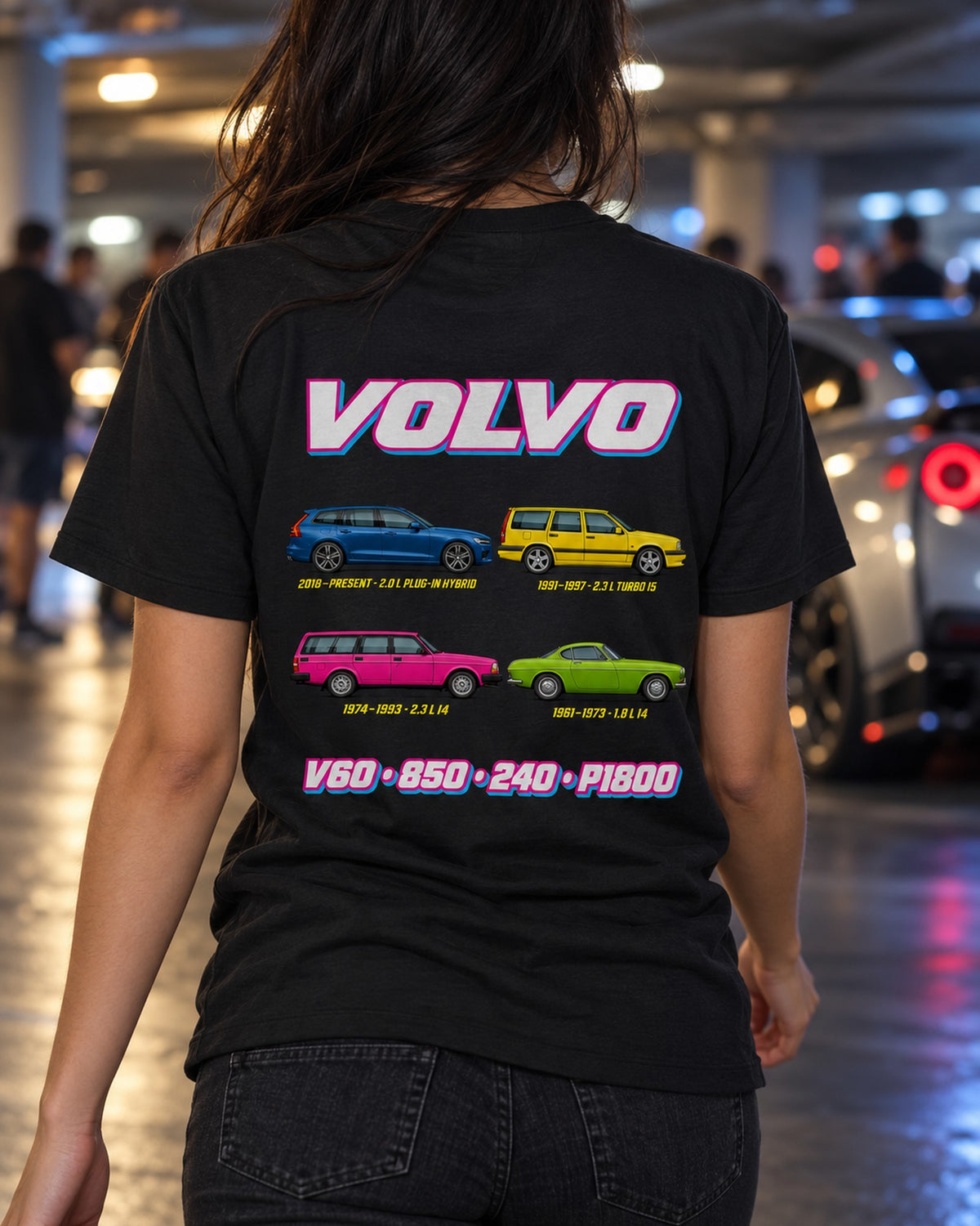 Volvo Performance Evolution Poster Full-Back Graphic Tee T-Shirt Black worn hero