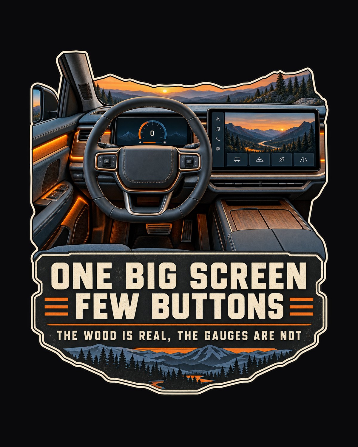 Rivian R1T Cockpit Gauge Shirt, One Big Screen Interior Print design only