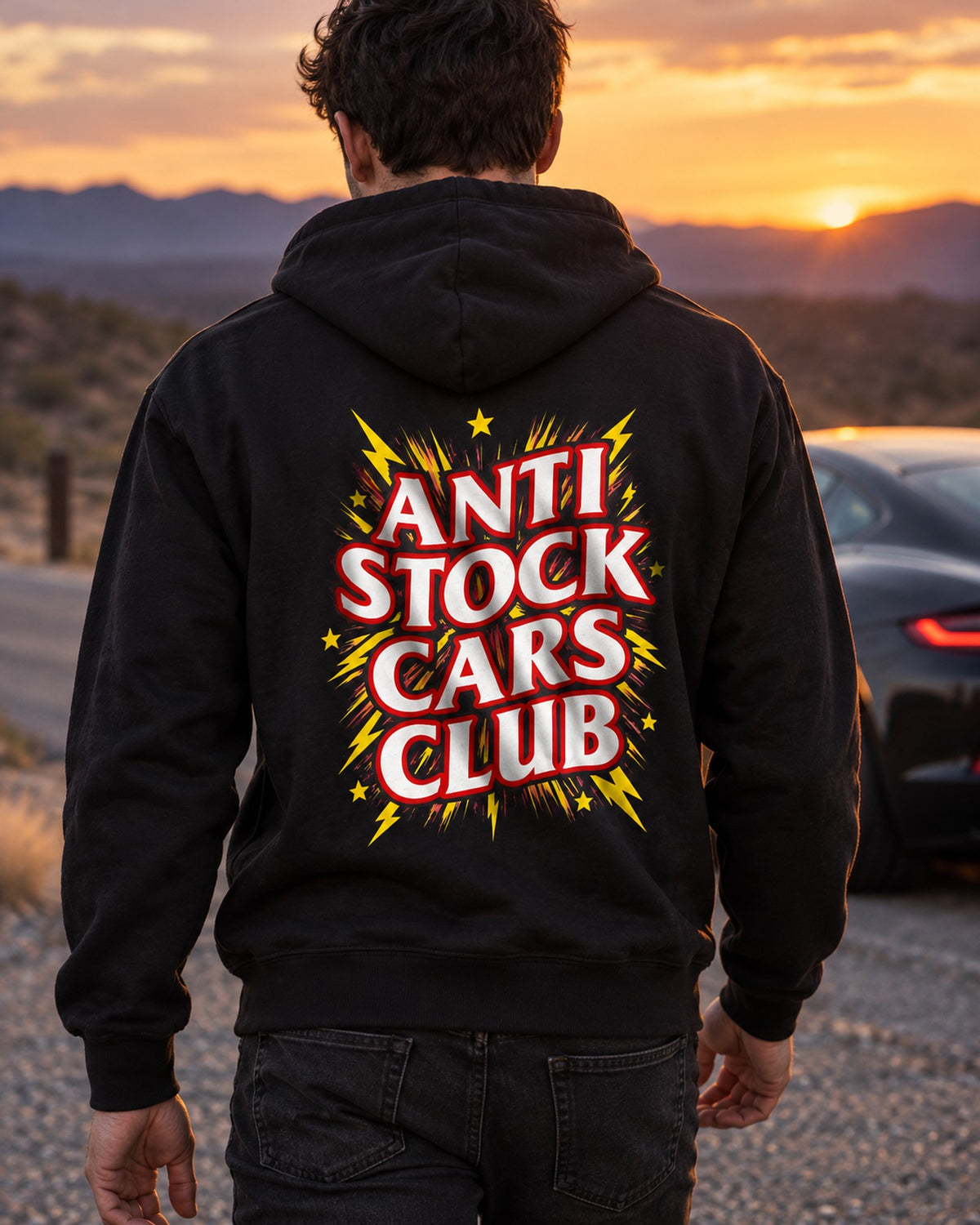 Anti Stock Cars Club Anime Title Card Shirt, Hoodie & More Zip Hoodie Black worn hero