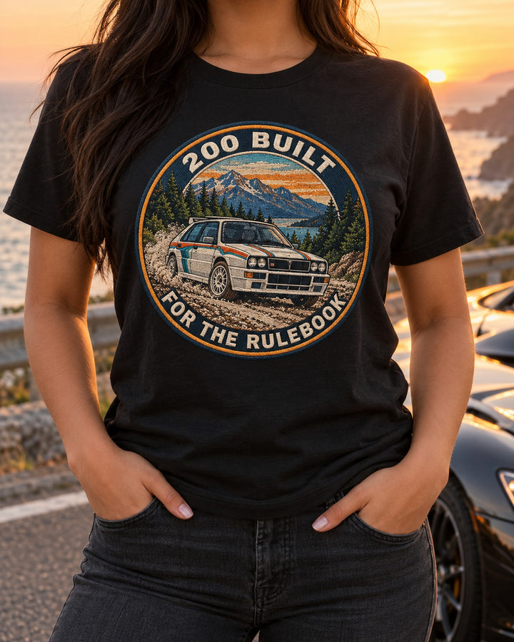 Peugeot 205 T16 Rally Varsity Crest, 200 Built Shirt T-Shirt Black worn hero