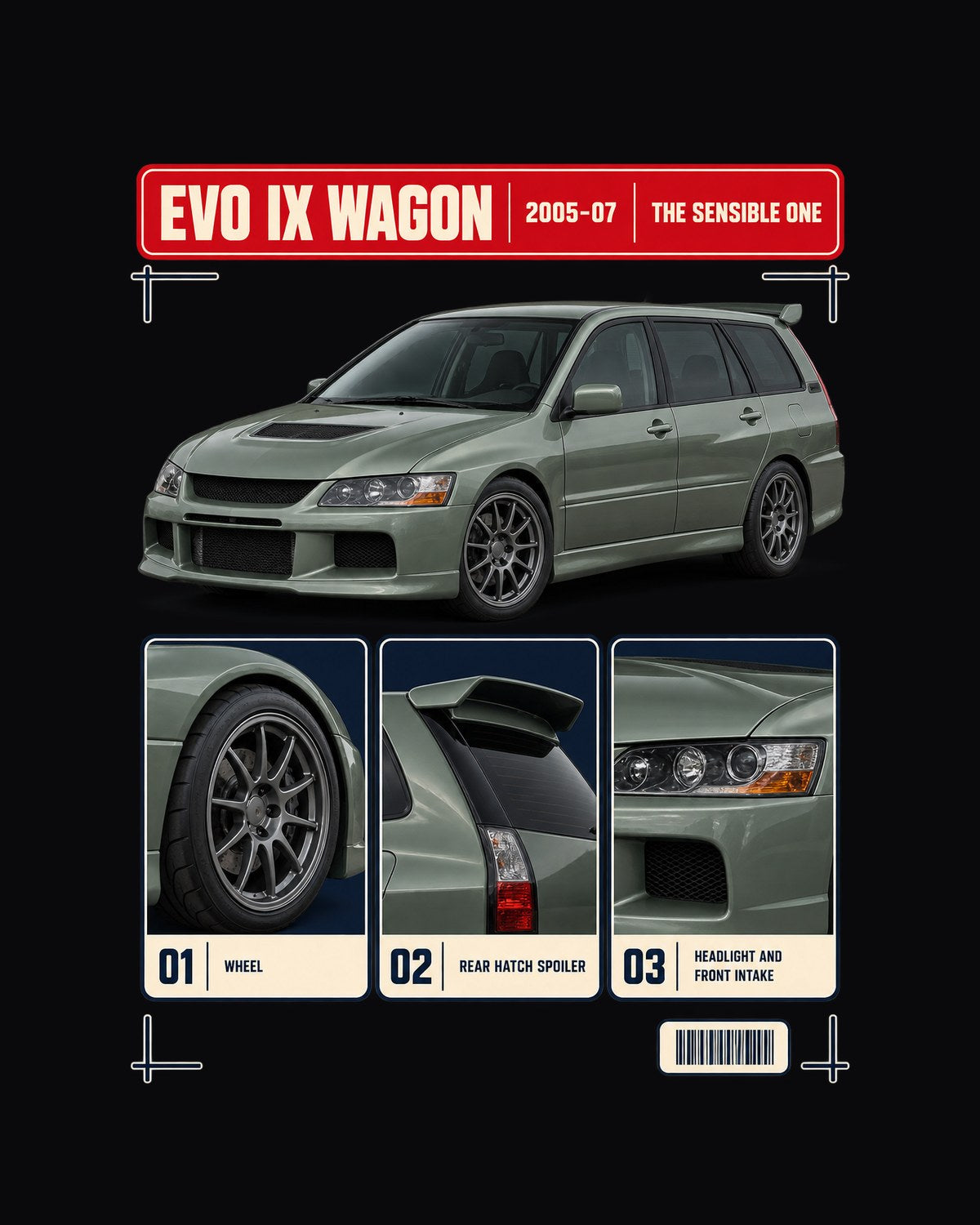 Lancer Evolution IX Wagon GT Dossier Shirt, Sensible Evo design only