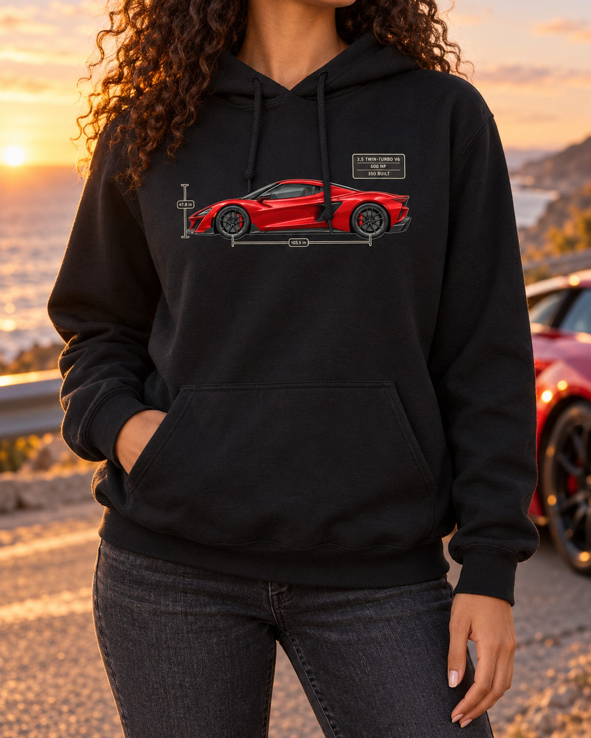 Acura NSX NC1 Type S Side Dimension Blueprint Tee, Car Gift Pull Over Hoodie Black worn hero