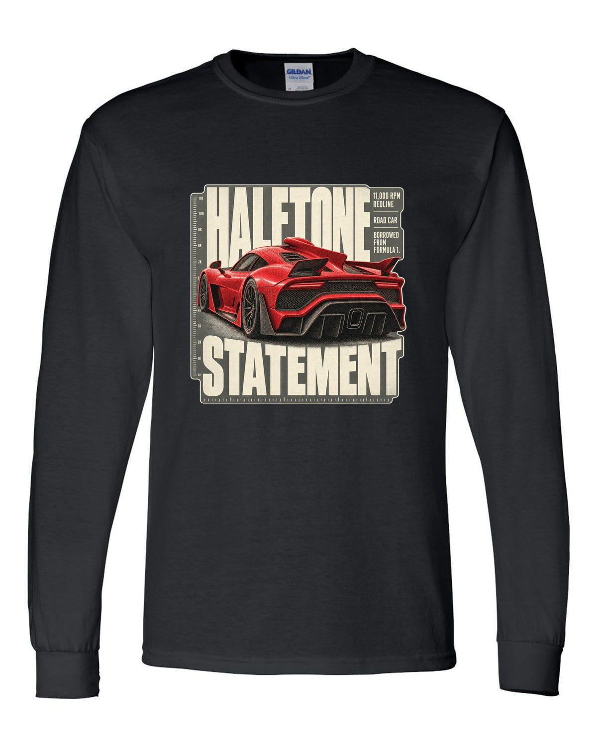 Mercedes-AMG One halftone design of the shark-fin airscoop black long sleeve front view with the design