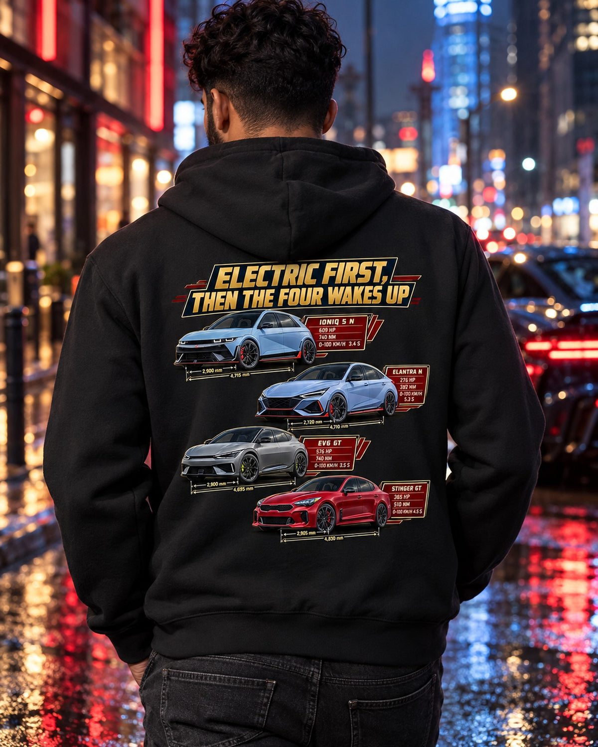 Polestar 1 Spec Poster Shirt, Electric First Then the Four Zip Hoodie Black worn hero