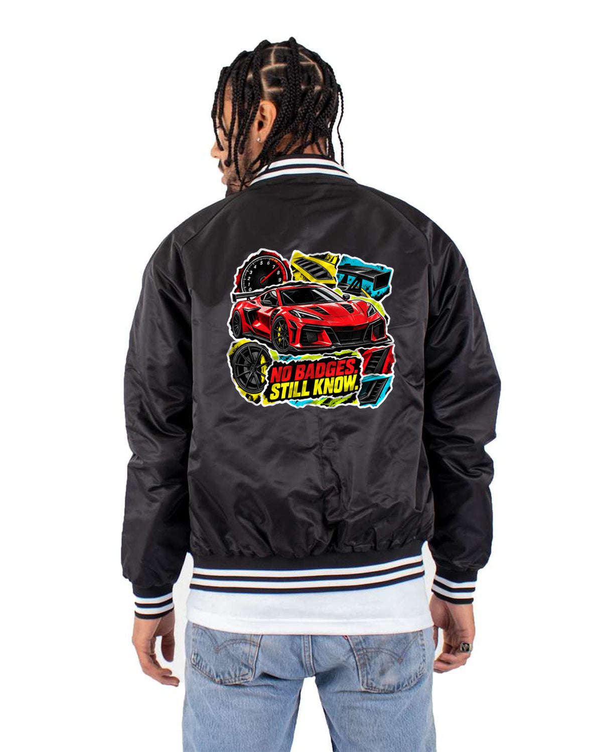 Chevrolet Corvette C8 ZR1 Sticker Bomb print Tee Bomber Jacket Black back