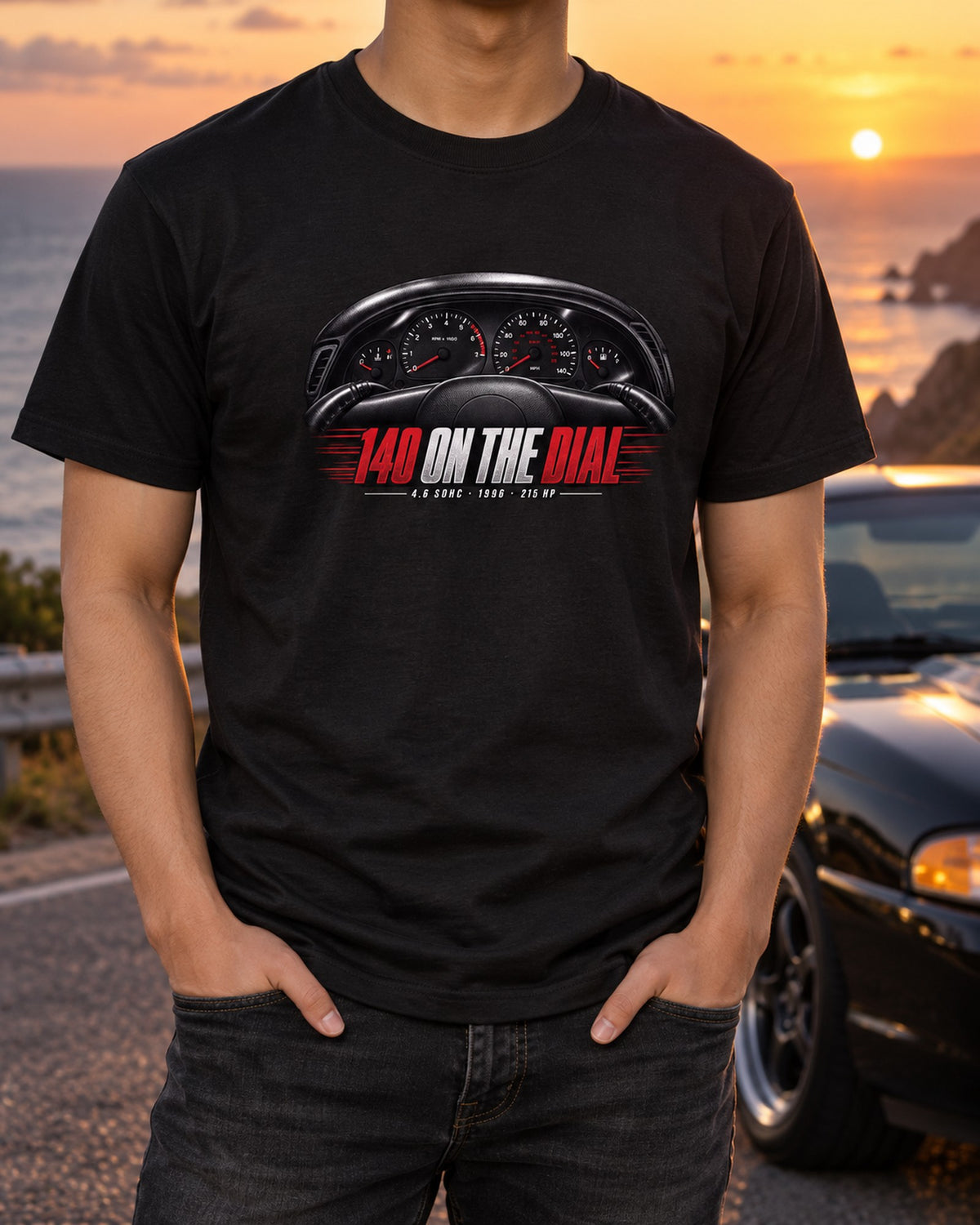 SN95 Mustang GT Gauge Cluster Tee, 4.6 SOHC 1996 T-Shirt Black worn hero