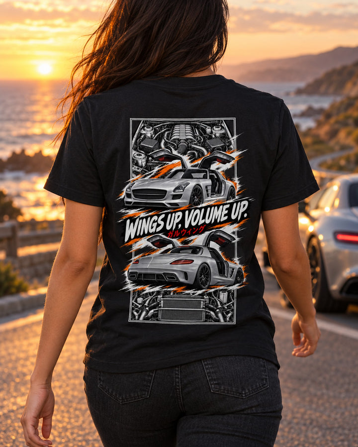 Mercedes Sls AMG Torn Poster Full-Back Graphic Tee T-Shirt Black worn hero