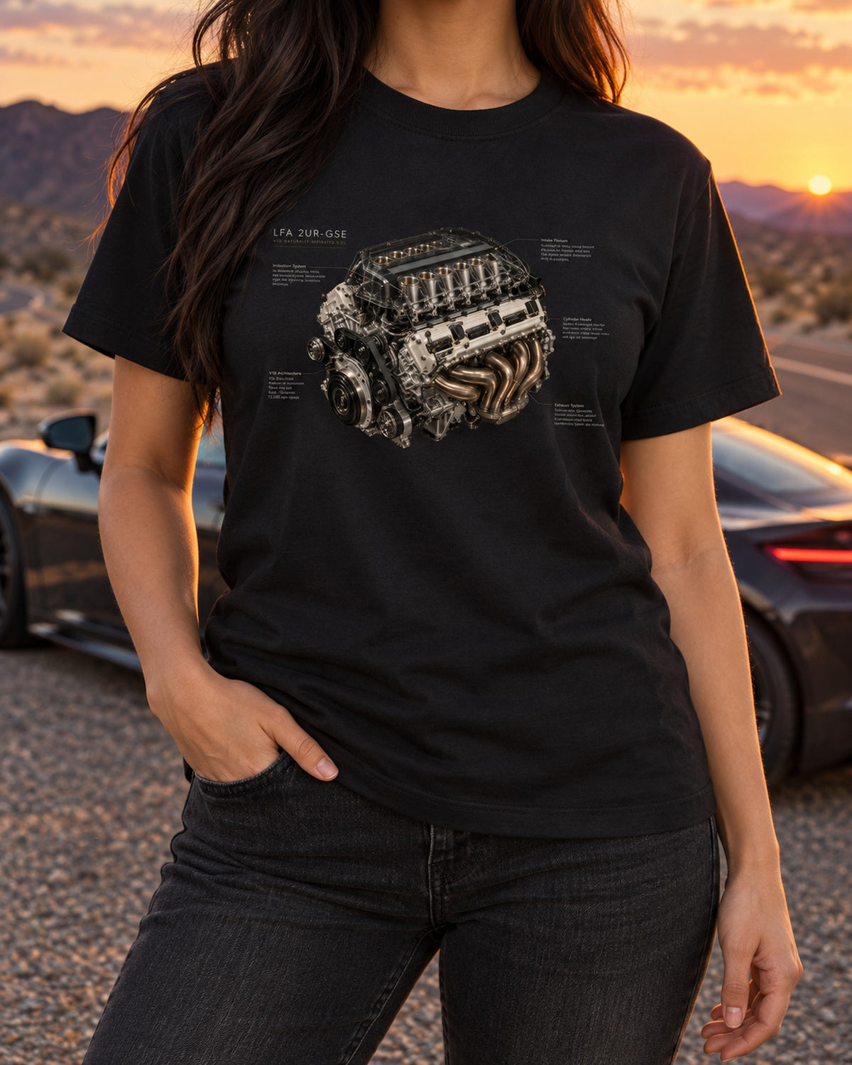 Lexus LFA Exhaust Macro Shirt, Three Pipes One Note Tee T-Shirt Black worn hero