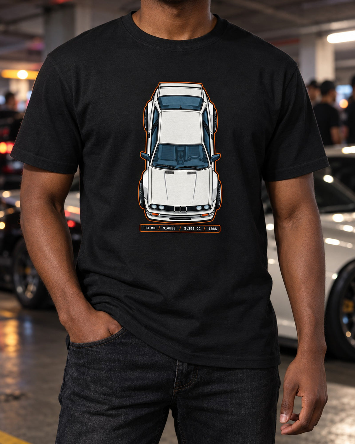 BMW E30 M3 S14 Engine Data Plate Shirt, Car Guy Tee T-Shirt Black worn hero