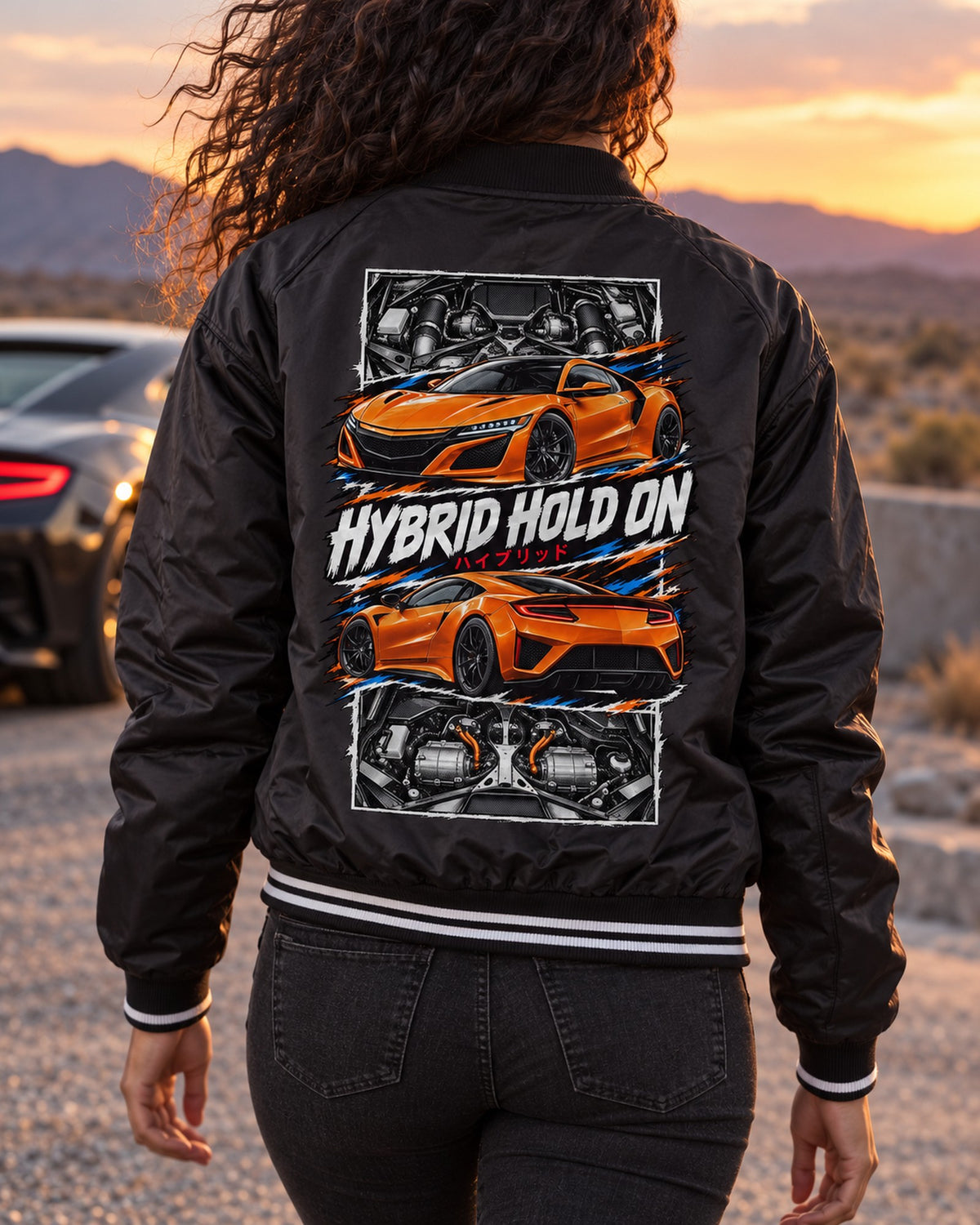 Acura NSX Nc1 Torn Poster Full-Back Graphic Tee Bomber Jacket Black worn hero