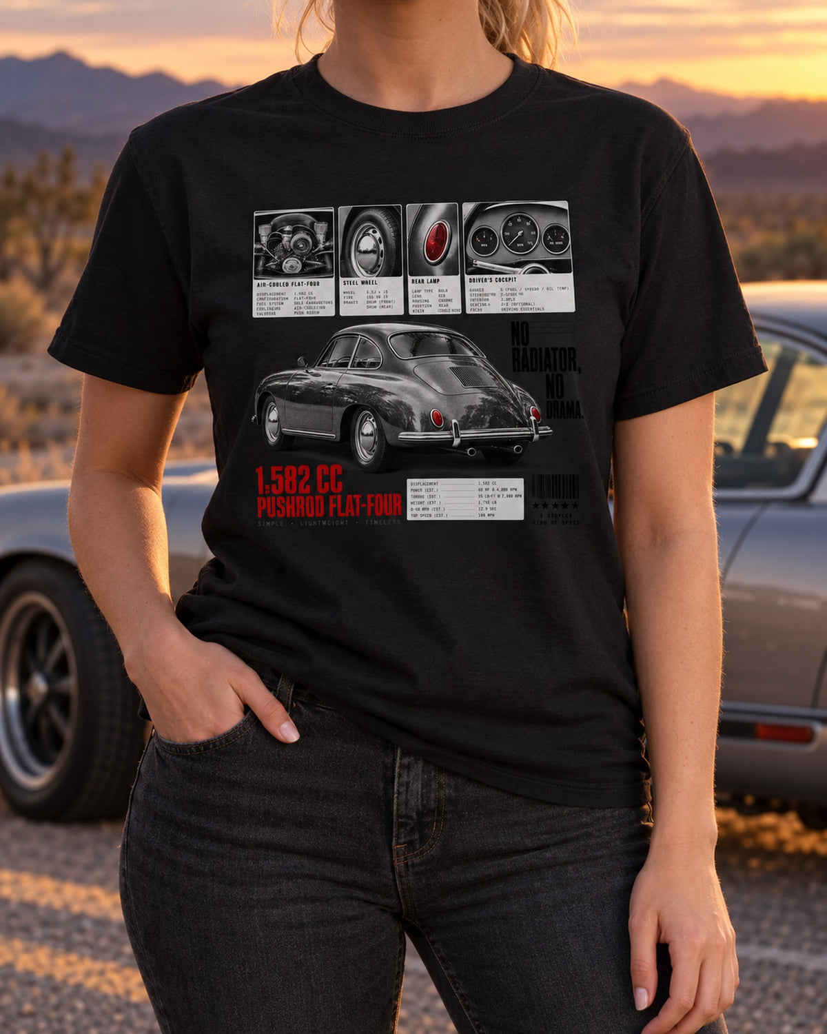 Porsche 356 B Coupe No Radiator Dossier Shirt, Air-Cooled Gift T-Shirt Black worn hero