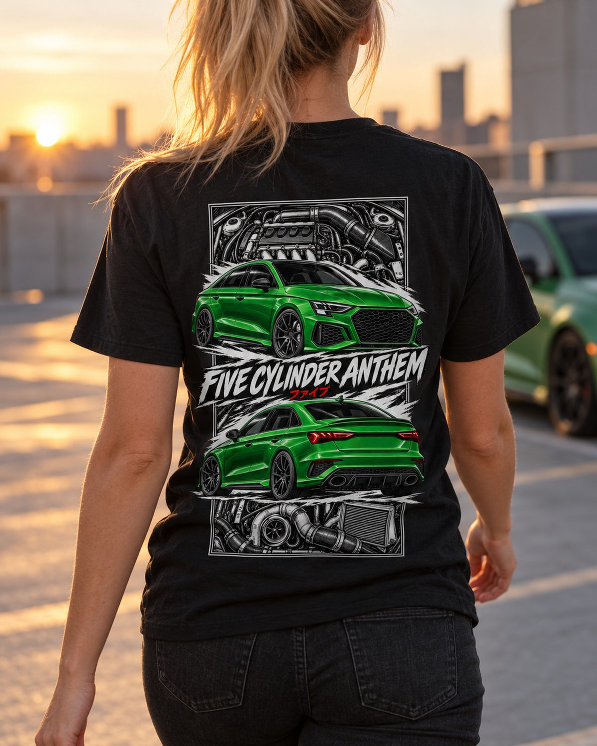 Audi Rs3 Torn Poster Full-Back Graphic Tee T-Shirt Black worn hero