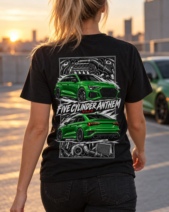 Audi Rs3 Torn Poster Full-Back Graphic Tee T-Shirt Black worn hero