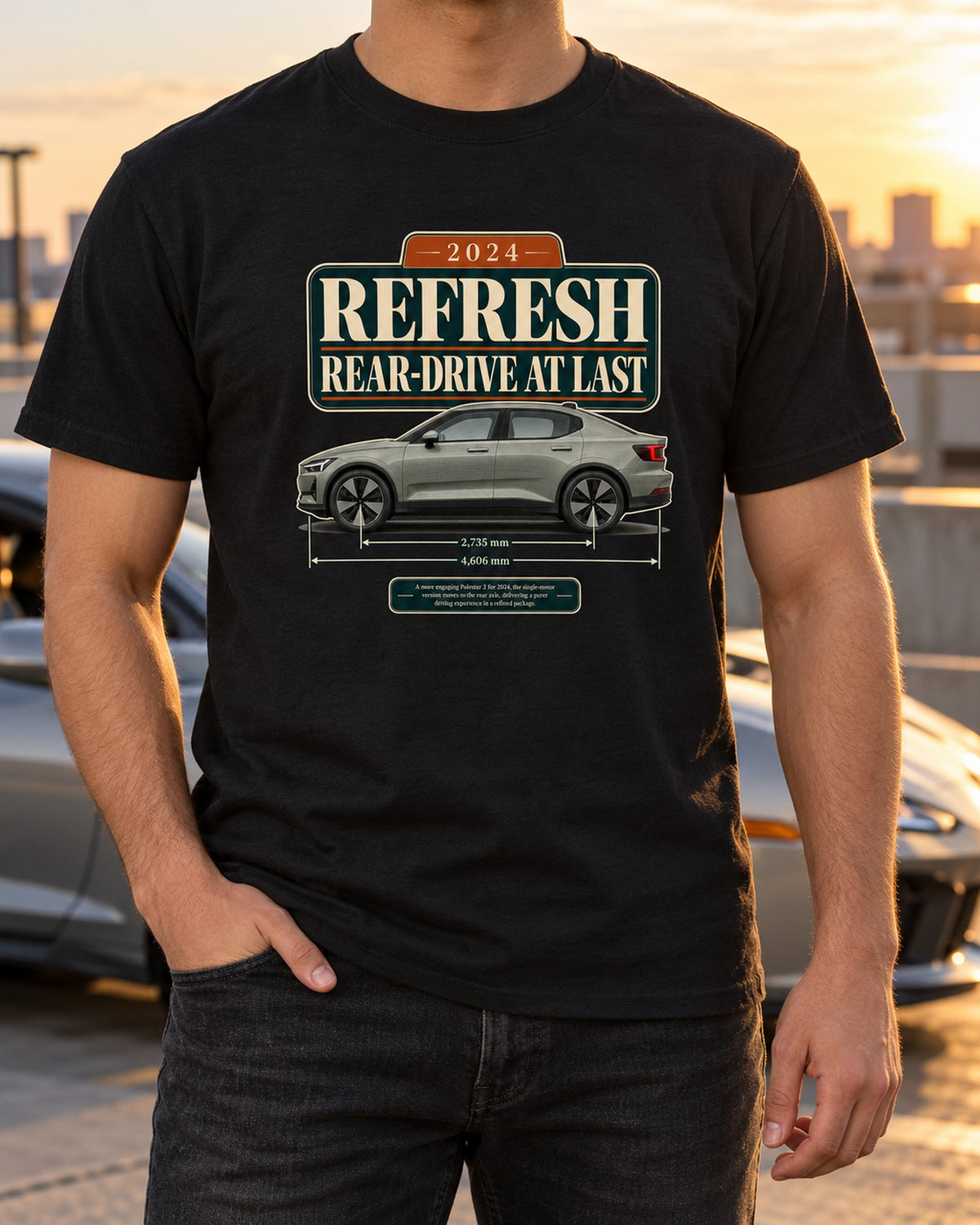 Polestar 2 2024 Refresh Rear-Drive Shirt, EV Car Guy Gift T-Shirt Black worn hero