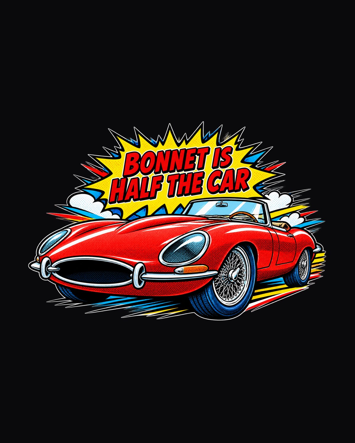 Jaguar E-Type Series 1 Long Bonnet Pop Art Halftone Tee design only