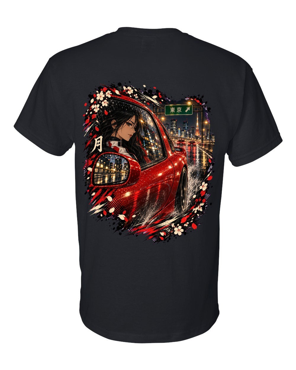 Mazda RX-7 FD Anime Girl T-Shirt Black back