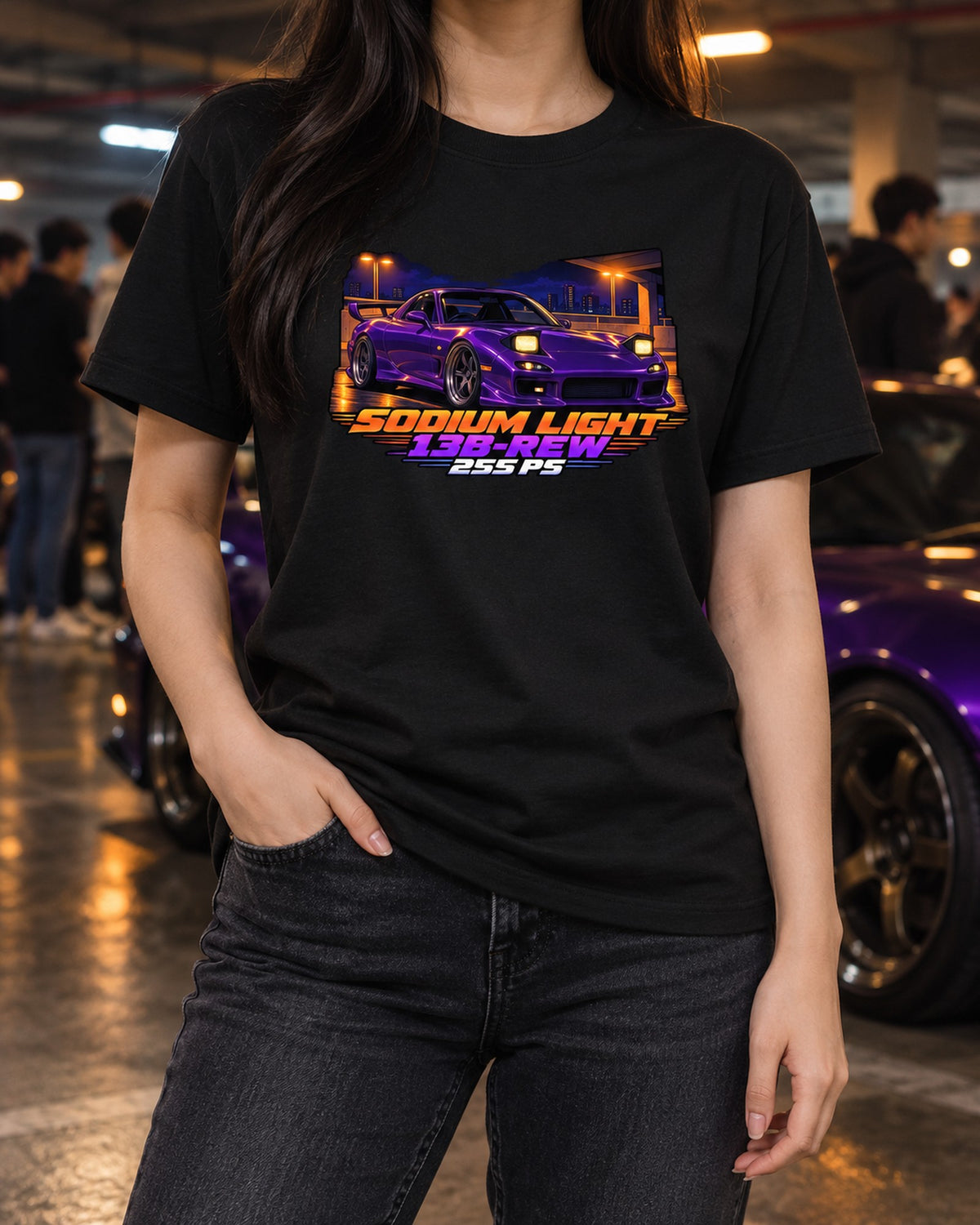 Mazda RX-7 FD3S 13B-REW Anime Car Park Night Shirt T-Shirt Black worn hero