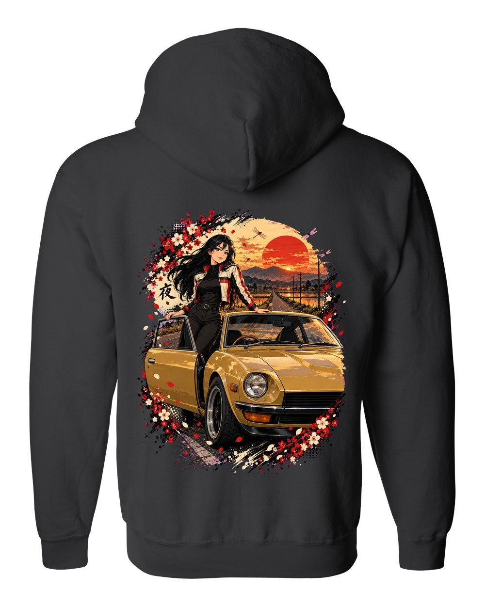 Datsun 240Z Anime Girl Zip Hoodie Black back