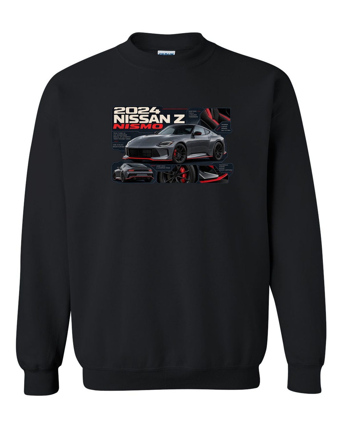 Nissan GT-R50 Italdesign Dossier black crewneck front view with the design