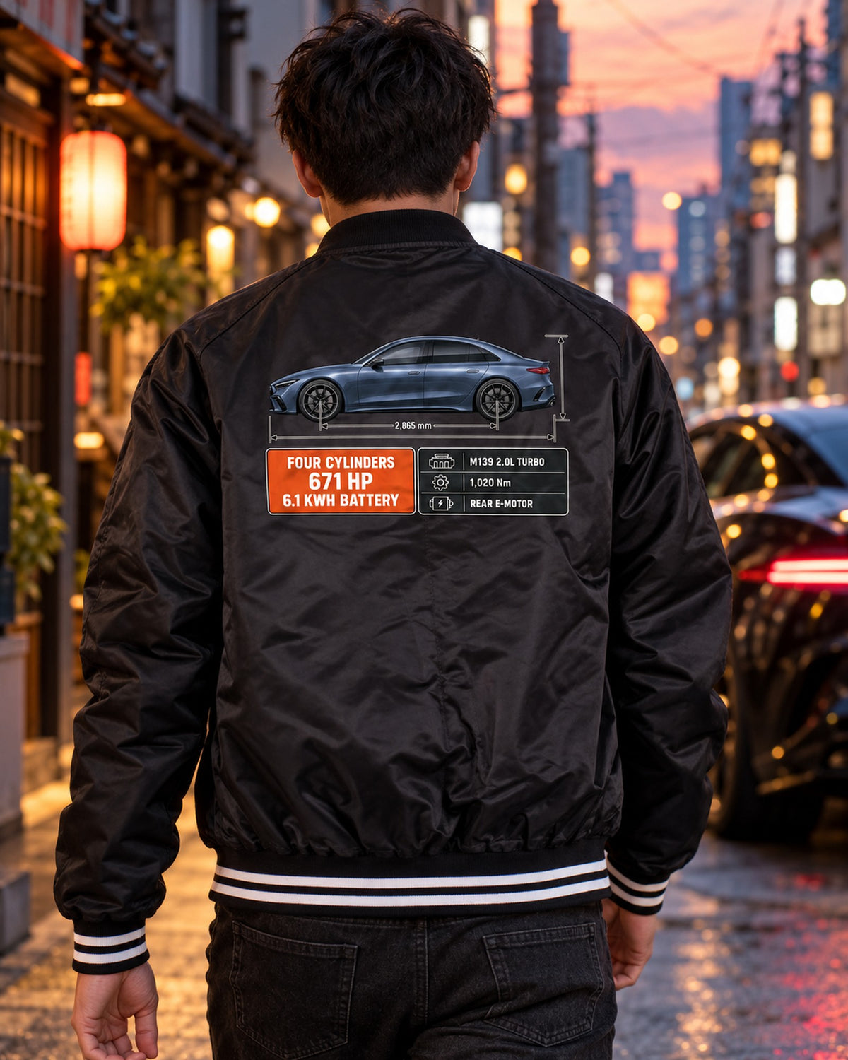 Mercedes-AMG C63 S E Performance W206 Dimension Blueprint Shirt Bomber Jacket Black worn hero